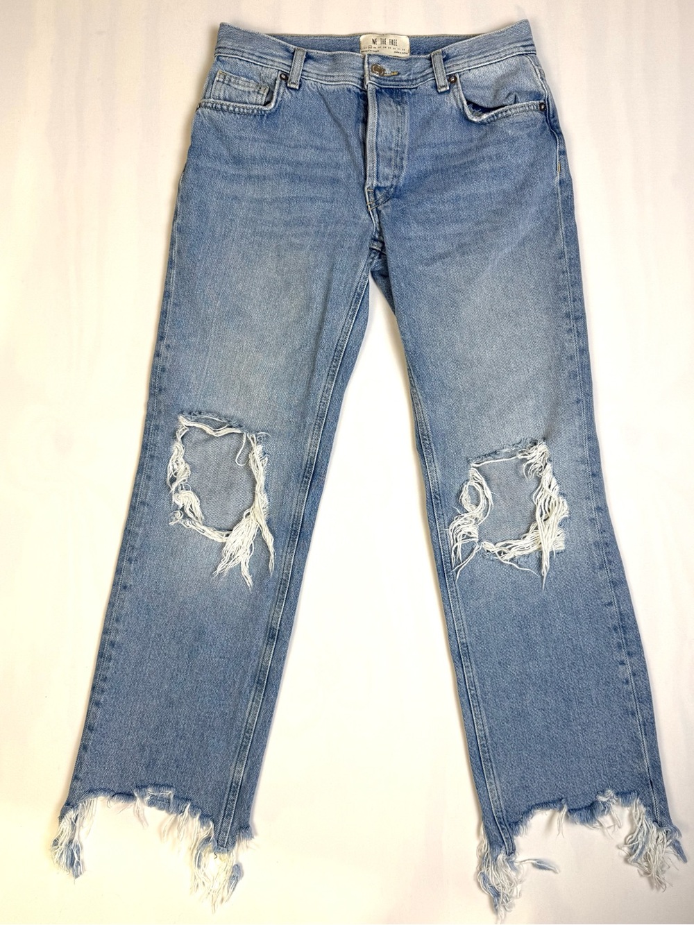 Free People We The Free Distressed Straight Leg Raw Hem Ankle Jeans 25